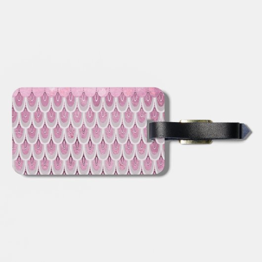 光沢のあるピンクのグリッターマーメイドはかりで測魚 ラゲッジタグ (裏面横)