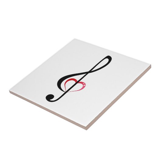 光沢のあるピンクのハートを持つ高音クレフ、 音符記号 タイル (側面)