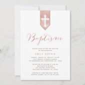 光沢のあるピンクのバラの洗礼招待状 招待状 (正面)