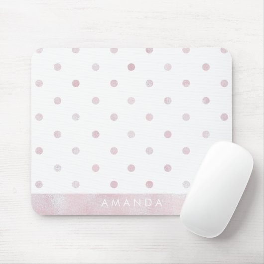 光沢のあるピンクの水玉模様パーソナライズあなたの名前を追加 マウスパッド (マウス)