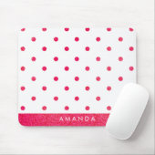 光沢のあるピンクの水玉模様名をカスタマイズ マウスパッド (マウス)