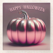 光沢のあるピンクカボチャ ガラスコースター (正面)