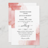 光沢のあるピンク結婚大理石 招待状 (正面/裏面)