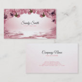光沢のあるピンク色のバラ 名刺 (正面/裏面)