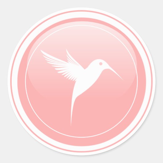 光沢のあるピーチカラー – 白いハミングバード ラウンドシール (正面)