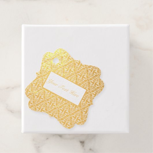 光沢のあるファンシー金ゴールドの白いスクロールパターン フェイバータグ (箱)