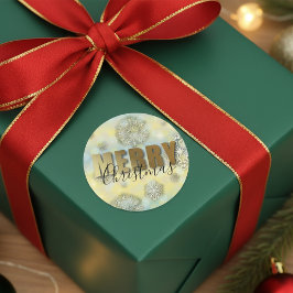 光沢のあるフィリグリー雪の結晶金ゴールドメリークリスマス ラウンドシール