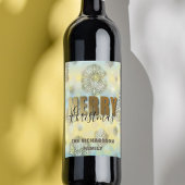 光沢のあるフィリグリー雪の結晶金ゴールドメリークリスマス ワインラベル