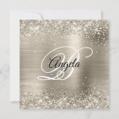 光沢のあるフェイクプラチナグリッターブラシ付きフォイルモノグラム 招待状 (正面)