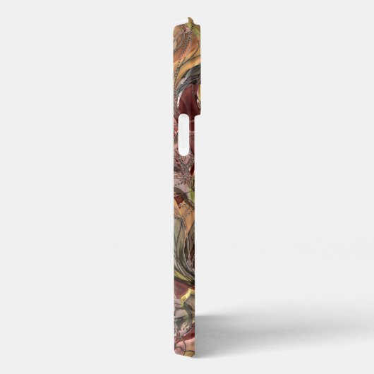 光沢のあるフェイク濃い赤の緑の金ゴールドフローラアートパターン iPhoneケース (右側面)