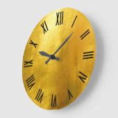 光沢のあるフェイク金ゴールドホイル黒ローマ数字 ラージ壁時計 (傾斜)