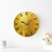 光沢のあるフェイク金ゴールドホイル黒ローマ数字 ラージ壁時計 (ホーム)