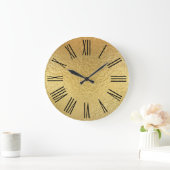 光沢のあるフェイク金ゴールドホイル黒ローマ数字 ラージ壁時計 (ホーム)