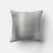 光沢のあるフェイク銀グリッターブラシ仕上げ金属モノグラム クッション (裏面)