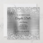 光沢のあるフェイク銀グリッターブラシ仕上げ金属モノグラム 招待状 (裏面)