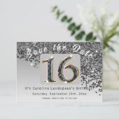 光沢のあるブラックグリッターで甘い16パーティー セーブザデート (スタンド正面)