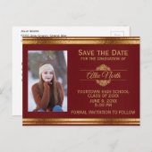 光沢のあるブルゴーニュと金ゴールド写真の卒業 ポストカード (正面/裏面)