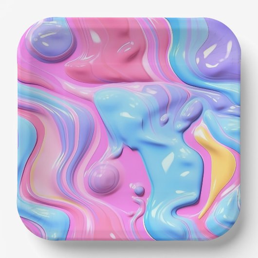 光沢のあるプラスチック気泡抽象芸術 ペーパープレート (正面)