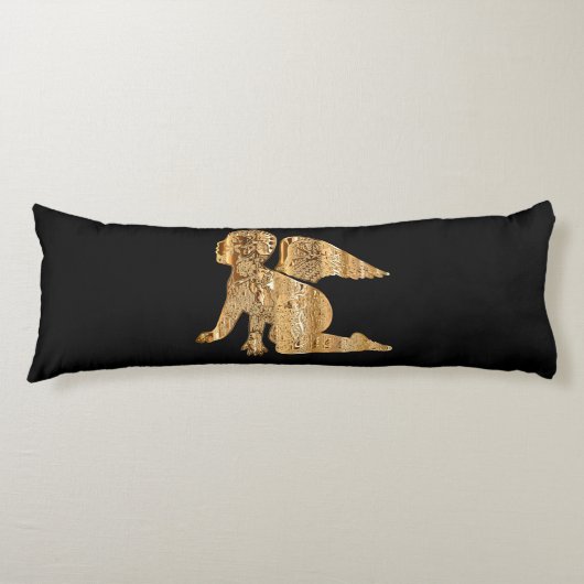 光沢のあるベビーエンジェルウィングスブラック金ゴールド天使 ボディピロー (正面)