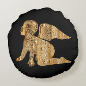 光沢のあるベビーエンジェルウィングスブラック金ゴールド天使 ラウンドクッション (裏面)