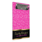 光沢のあるホットピンクと白のグリッター ミニクリップボード (アングル)