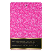 光沢のあるホットピンクと白のグリッター ミニクリップボード (裏面)