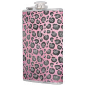 光沢のあるホットピンクにキラキラ色のヒョウのプリント フラスク (左)