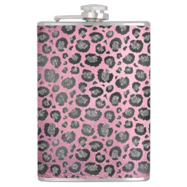 光沢のあるホットピンクにキラキラ色のヒョウのプリント フラスク