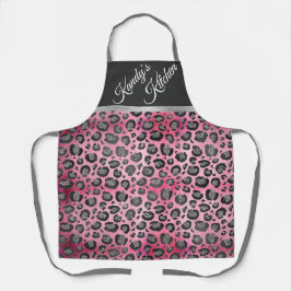 光沢のあるホットピンクにピカピカのヒョウ柄  エプロン