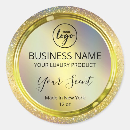 光沢のあるホログラフィック金ゴールドグリッター製品ラベル ラウンドシール (正面)