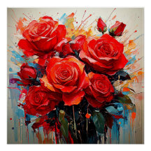 光沢のあるポスター – 赤いバラのアートワーク