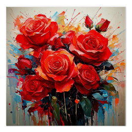 光沢のあるポスター – 赤いバラのアートワーク ポスター