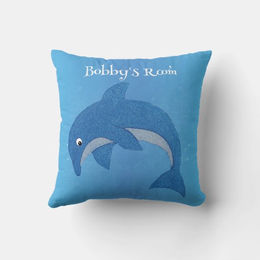 光沢のあるマンガブルー白と青のジャンピングイルカ クッション (裏面)