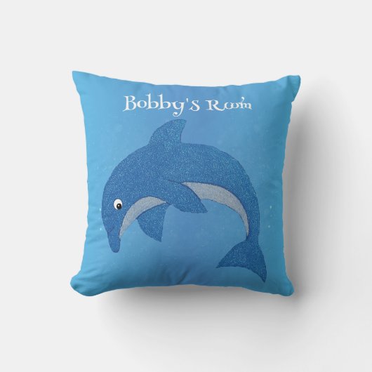 光沢のあるマンガブルー白と青のジャンピングイルカ クッション (正面)