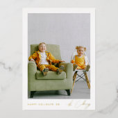 光沢のあるミニマリストのクリスマス |写真シンプルのスクリプト 箔シーズンカード (正面)