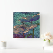 光沢のあるメタライザーの青い花ガラスの時計 スクエア壁時計 (ホーム)