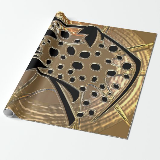 光沢のあるメタライザーシルバーと黒ガラスのチーサ ラッピングペーパー (アンロールド)