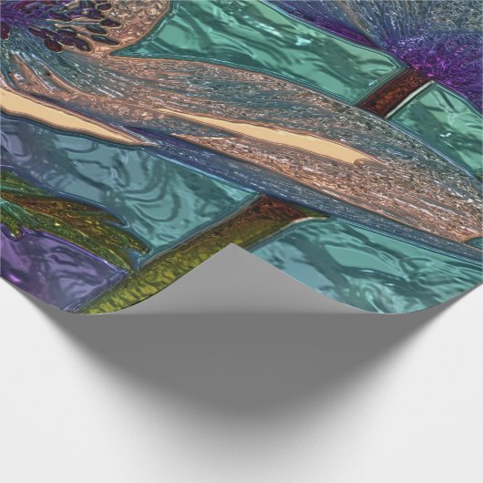 光沢のあるメタライザー青い花ガラスの贈り物紙 ラッピングペーパー (角)