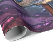 光沢のあるメタライザー青い花ガラスの贈り物紙 ラッピングペーパー (ロールコーナー)