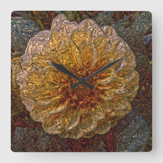 光沢のあるメタライザー黄色の花ガラスの壁時計 スクエア壁時計 (正面)