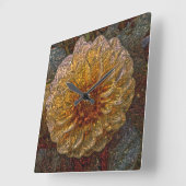 光沢のあるメタライザー黄色の花ガラスの壁時計 スクエア壁時計 (傾斜)