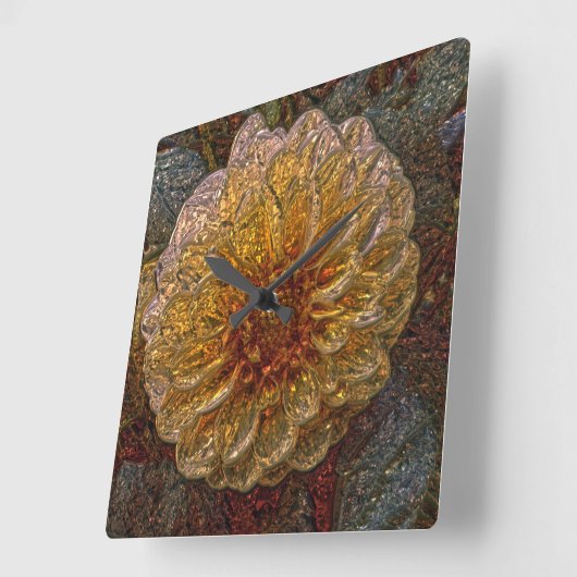 光沢のあるメタライザー黄色の花ガラスの壁時計 スクエア壁時計 (傾斜)