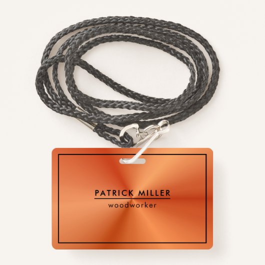 光沢のあるメタリックオレンジ色のテクスチャ黒のアクセント バッジ (正面ランヤード)