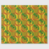 光沢のあるメタリックグリーンと赤いクリスマスリースクリスマス ラッピングペーパー (フラット)