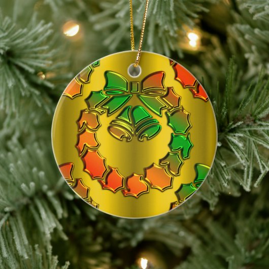 光沢のあるメタリックゴールデンクリスマスリース セラミックオーナメント (ツリー)