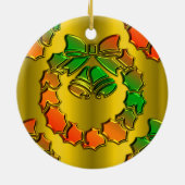 光沢のあるメタリックゴールデンクリスマスリース セラミックオーナメント (裏面)