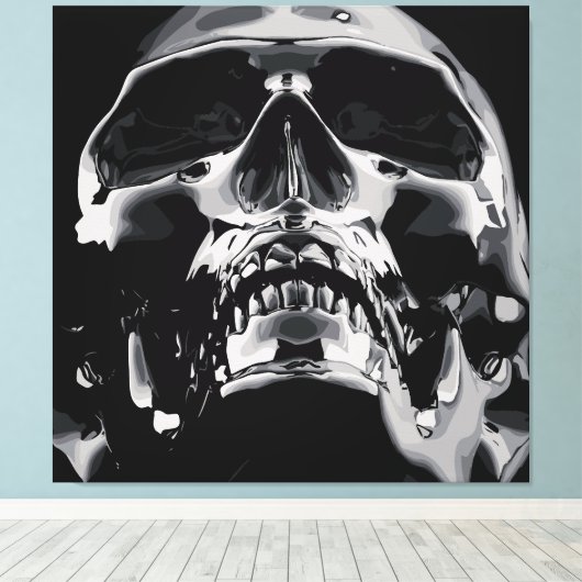 光沢のあるメタリックスカルのアートワーク キャンバスプリント (インサイチュ (ウッドフロア))