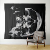 光沢のあるメタリックスカルのアートワーク タペストリー (インサイチュ(横))