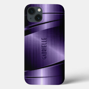 光沢のあるメタリックダークブルーのブラシ仕上げアルミルック iPhone 13ケース