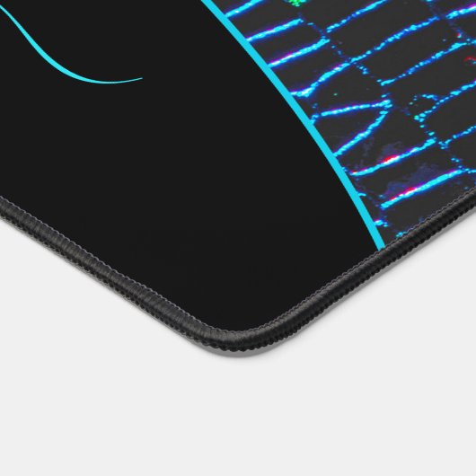 光沢のあるメタリックネオンブルー抽象芸術名前をカスタムする デスクマット (コーナー)